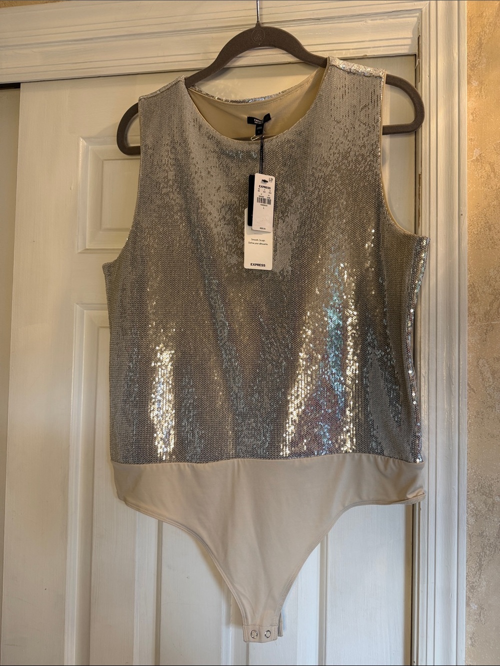 Express Silver Sequin Sleeveless Bodysuit